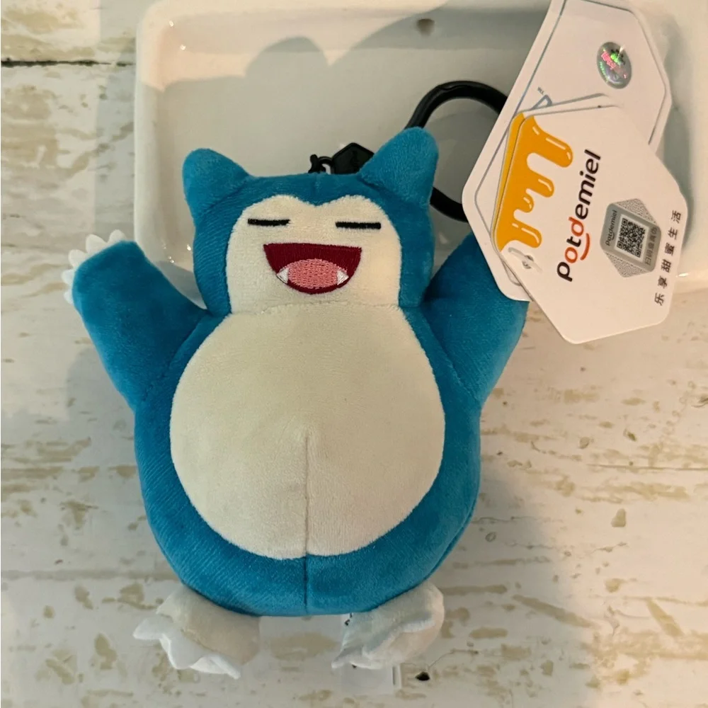 Plush Snorlax Pokemon Plush Keychain in Teal and Cream